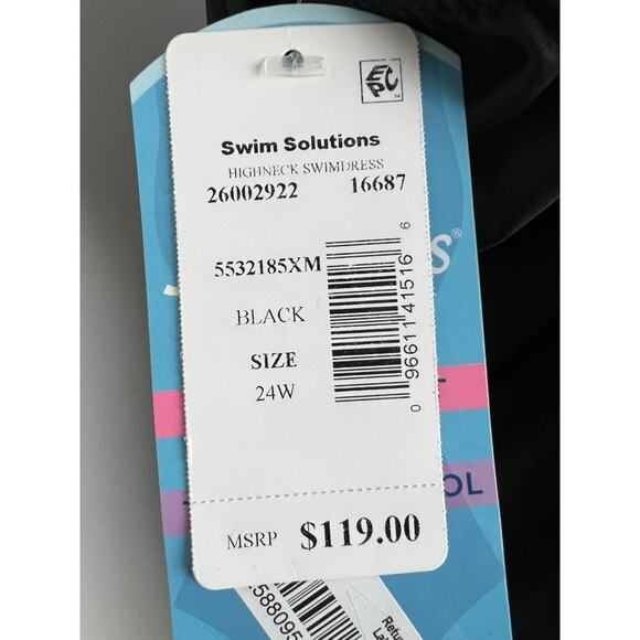 Swim Solutions Tummy Control Black Mesh Scalloped Hem Plus Size Swim Dress 24W - Picture 7 of 10